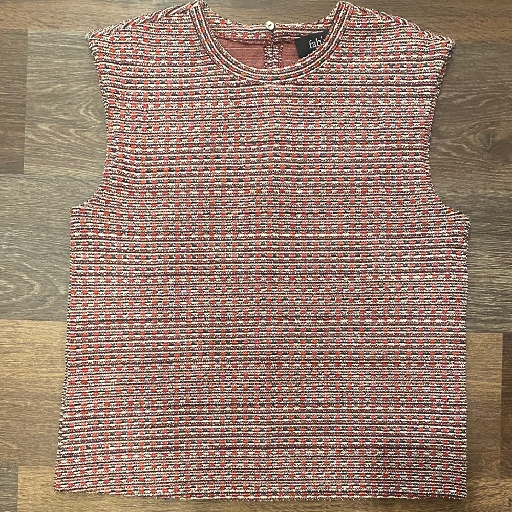fab'rik Red and White Textured Muscle Tee